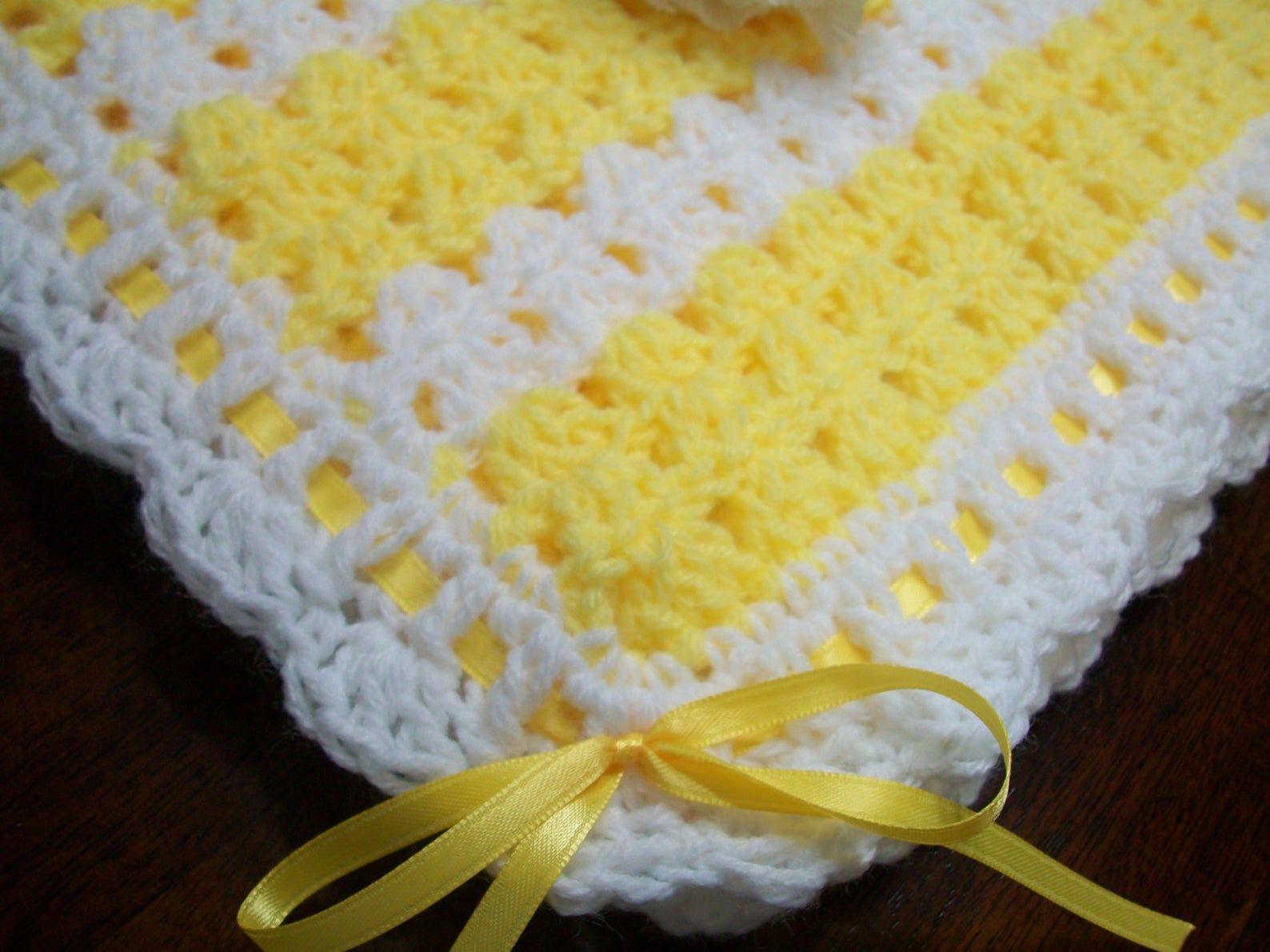 Yellow And White Crochet Baby Blanket